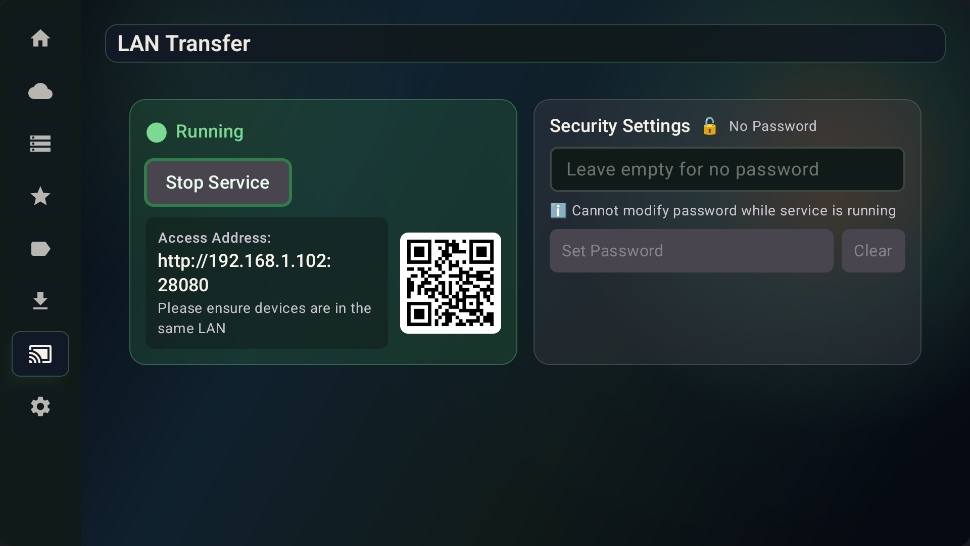 Scan QR code to transfer files
