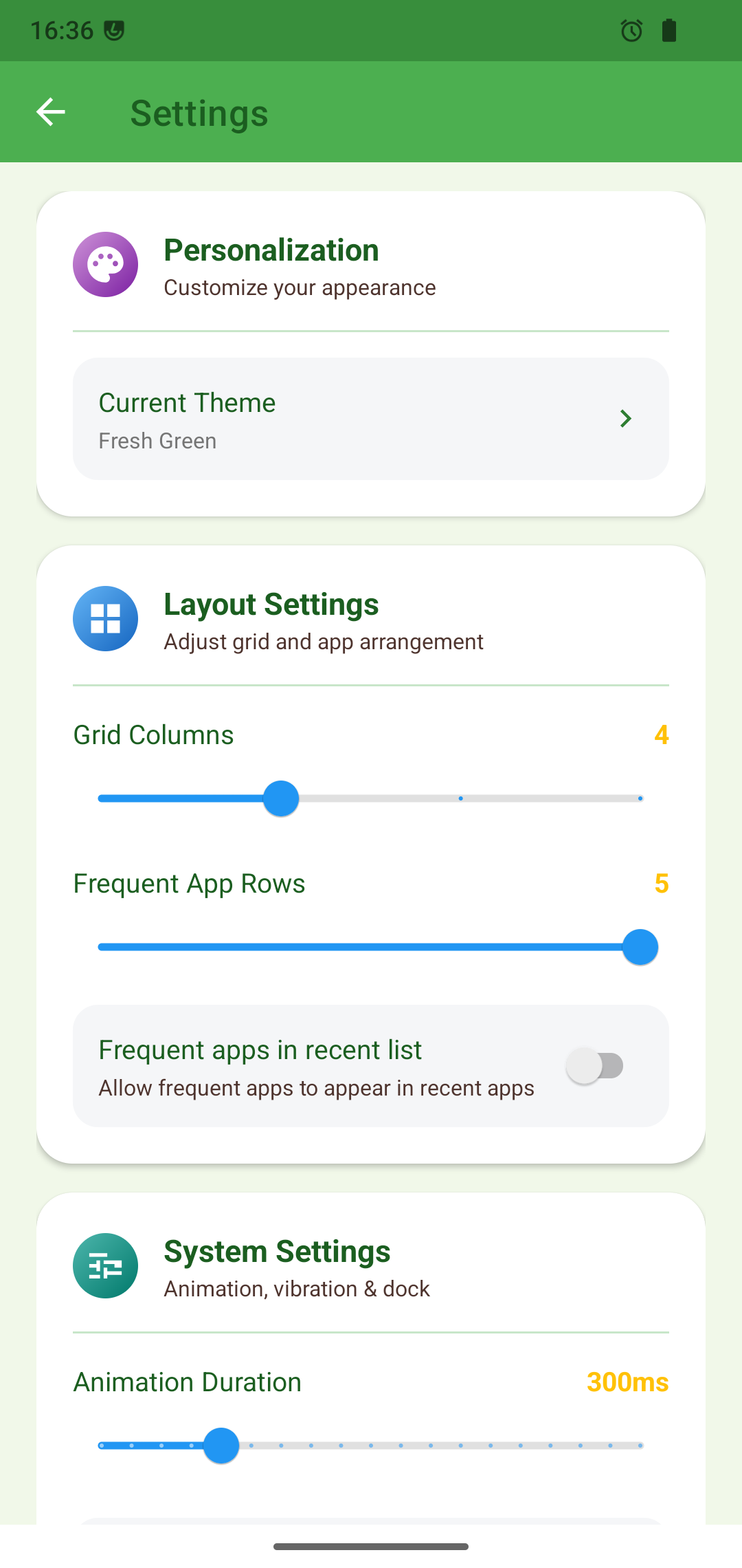 Theme and layout settings